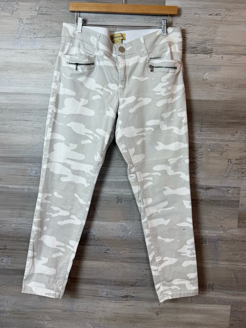 Democracy Ab Technology Grey Camo Skinny Pants 14 Zip Pocket Stretch